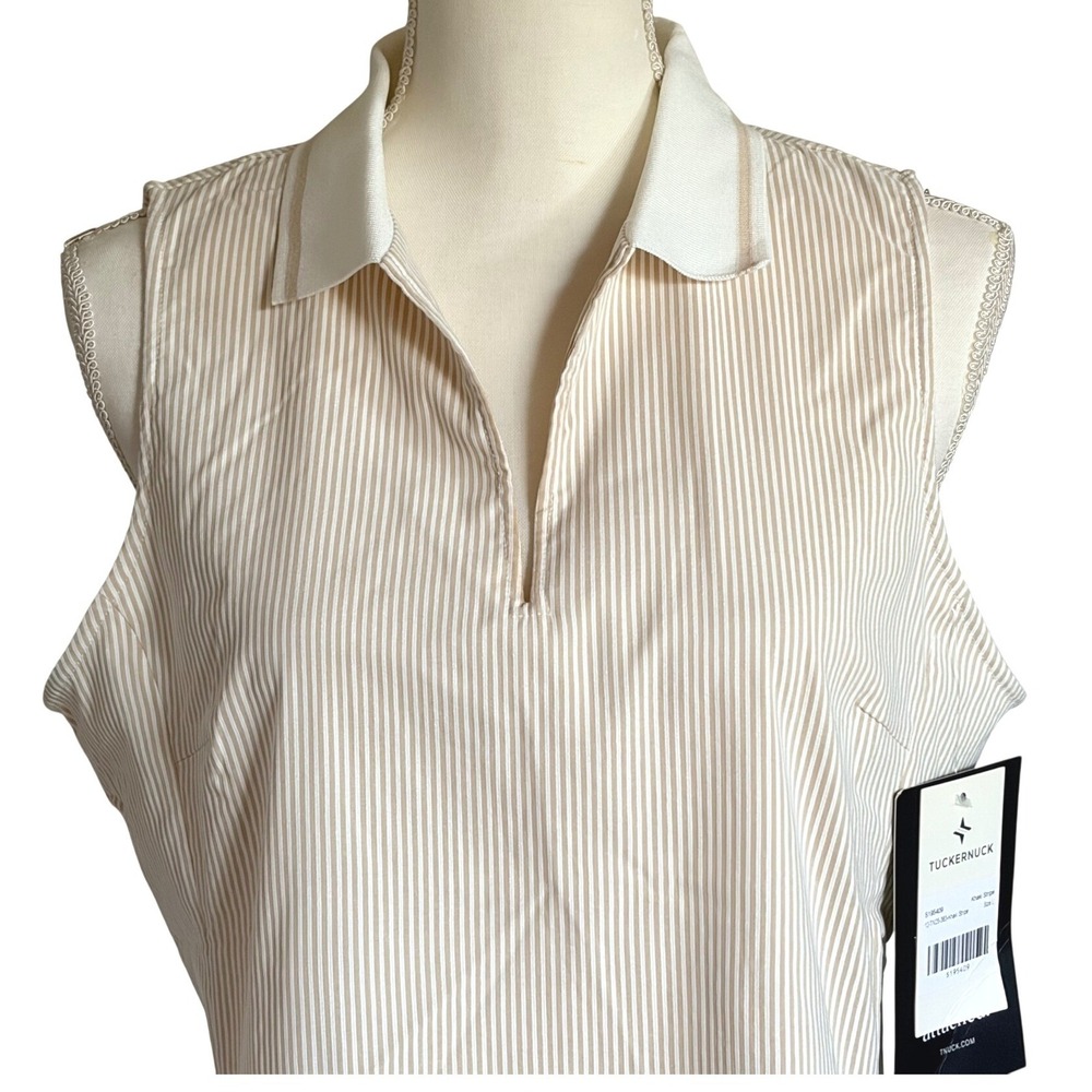 Tuckernuck Sport Sleeveless Shift Dress Size L Beige Collared Golf Resort NWT - Picture 3 of 7